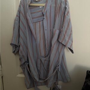 Frame button tie blue red white striped top